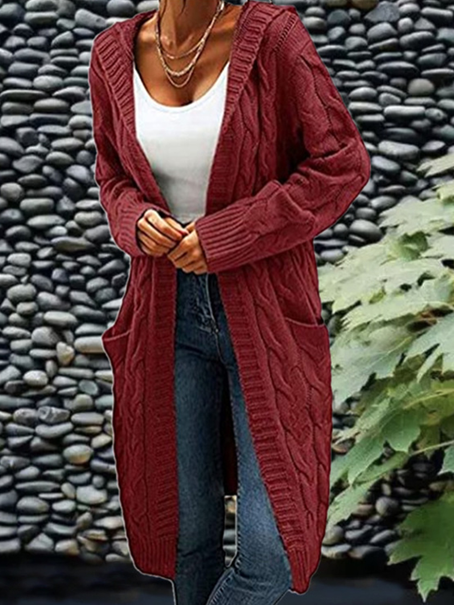 Fall/Winter Twist Solid Color Mid length Knit Cardigan