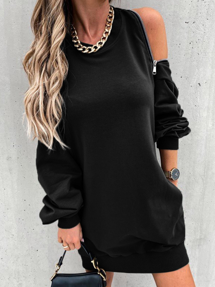 Round Neck Zipper Off shoulder Design Fashion Dress