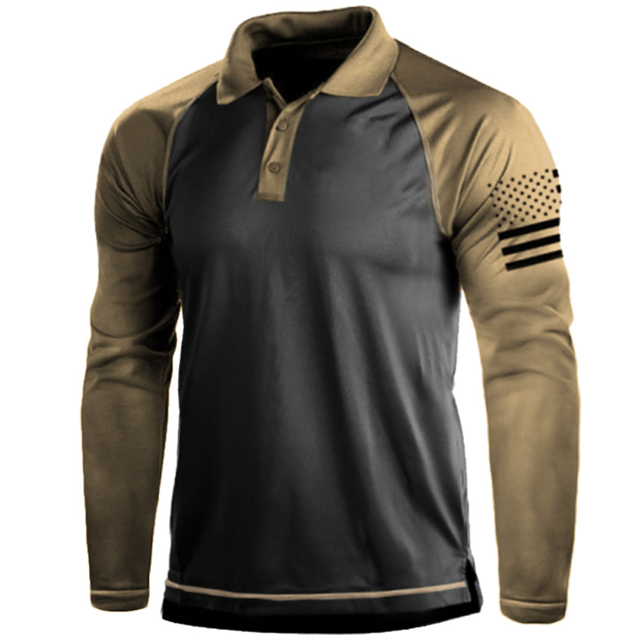 

Men's Outdoor American Flag Tactical Sport PoLo Neck Long Sleeve T-Shirt