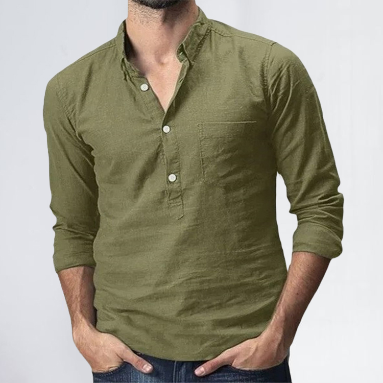 Men's Solid Color Lapel Chic Long Sleeve Loose Casual Shirt