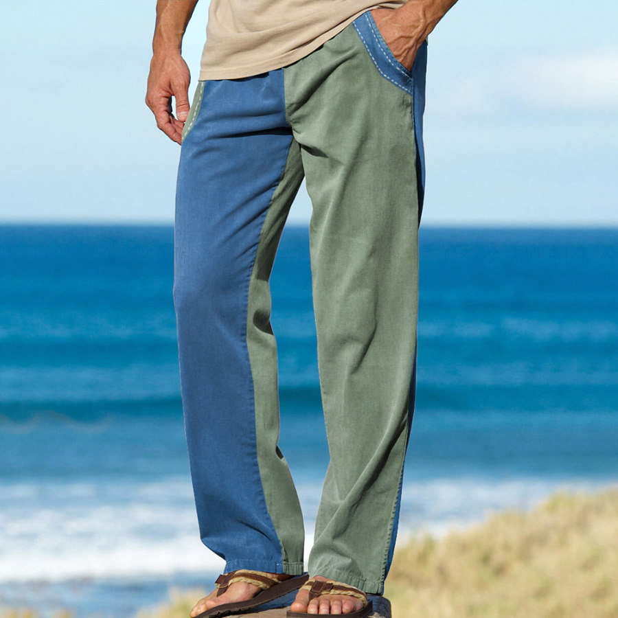 

Men's Linen Contrasting Patchwork Print Boho Pants