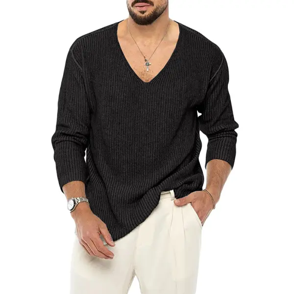 Men's Solid Color Long Sleeve Fashion Knit Sweater - Villagenice.com 