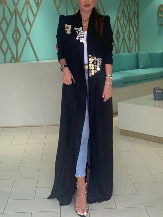 Women's Fashion Elegant Gold And Silver Round Neck Sequins Embellished Cotton And Linen Cardigan