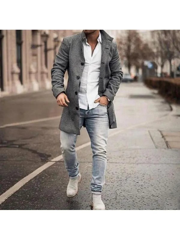 Men's Fashion Loose Jacket Mid Length Wool Coat - Timetomy.com