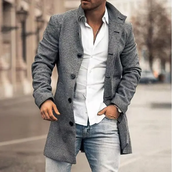 Men's Fashion Loose Jacket Mid Length Wool Coat - Ootdyouth.com 