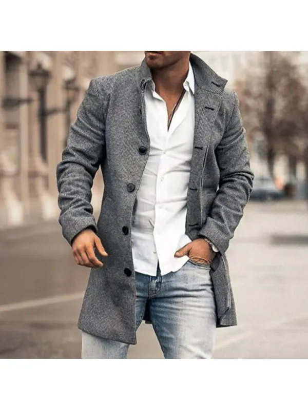 Men's Fashion Loose Jacket Mid Length Wool Coat - Ootdmw.com 