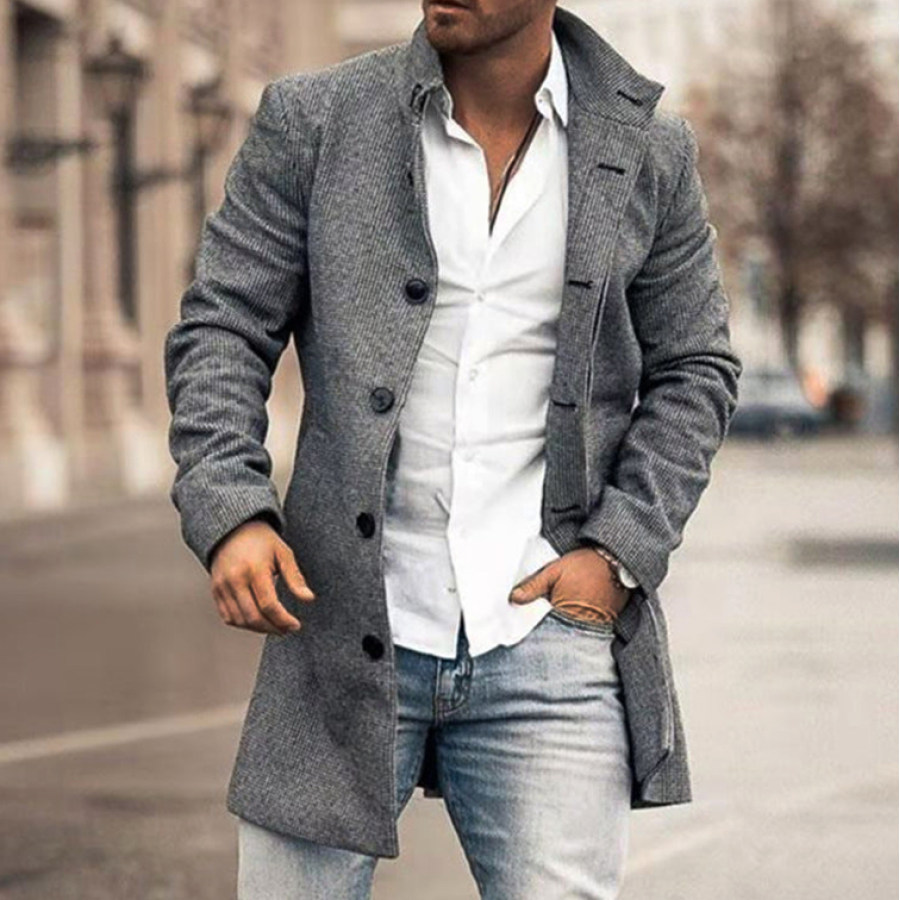 

Men's Fashion Loose Jacket Mid Length Wool Coat