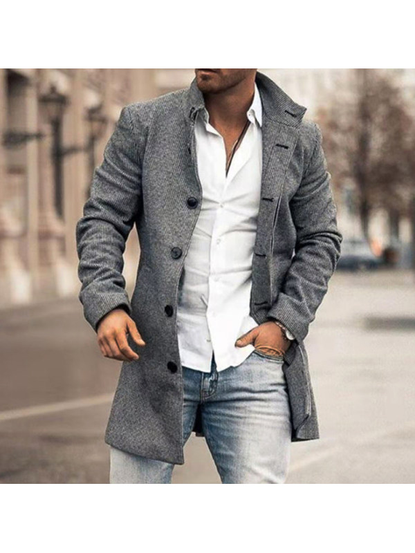 Men's Fashion Loose Jacket Mid Length Wool Coat