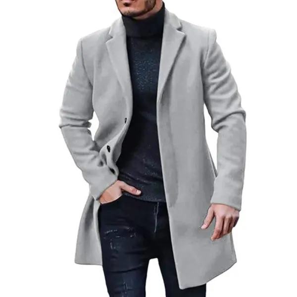 Men's Fashion Solid Color Basic Jacket Mid Wool Coat - Menilyshop.com 