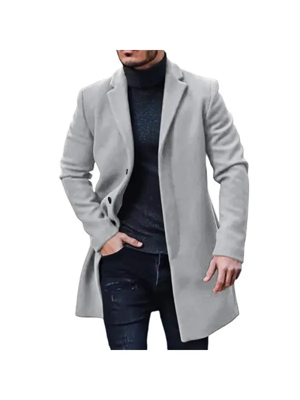 Men's Fashion Solid Color Basic Jacket Mid Wool Coat - Spiretime.com 
