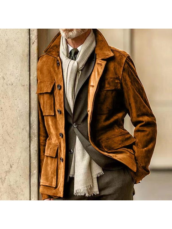 Men's Suede Multi-pocket Cropped Cargo Jacket