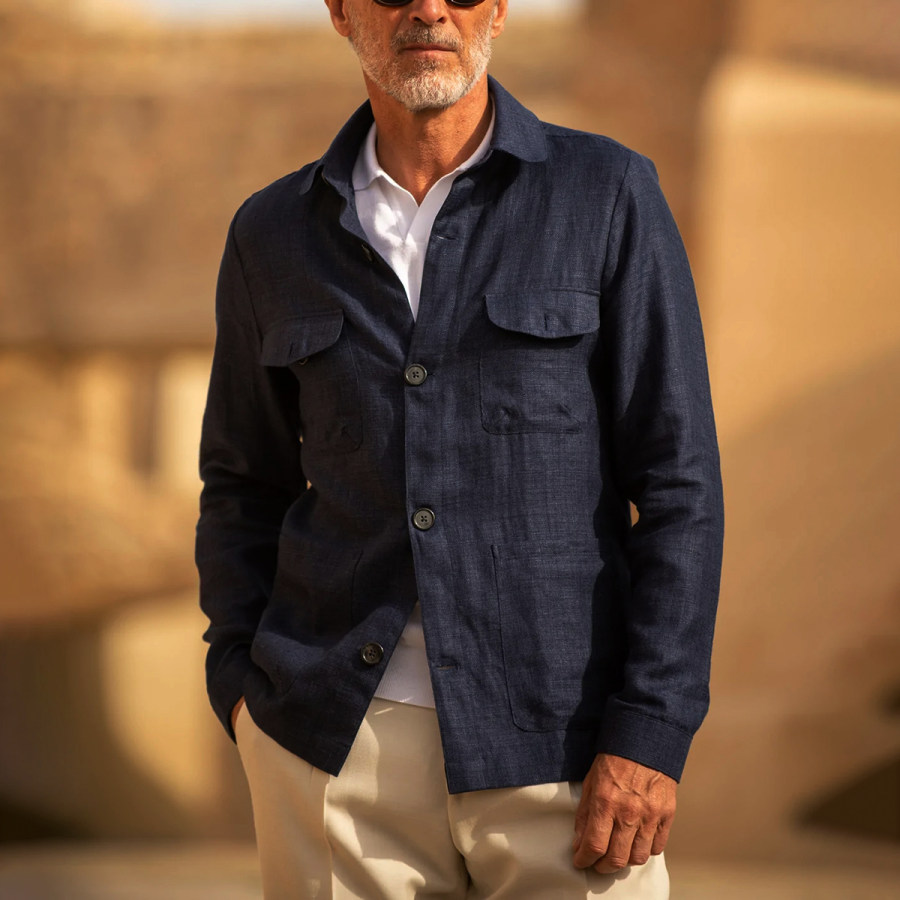 

Men's Oversized Linen Bomber Jacket