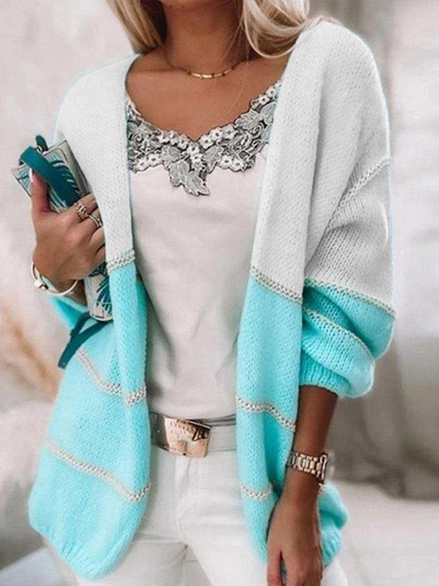 Leisure Splicing Color Long Sleeve Cardigan