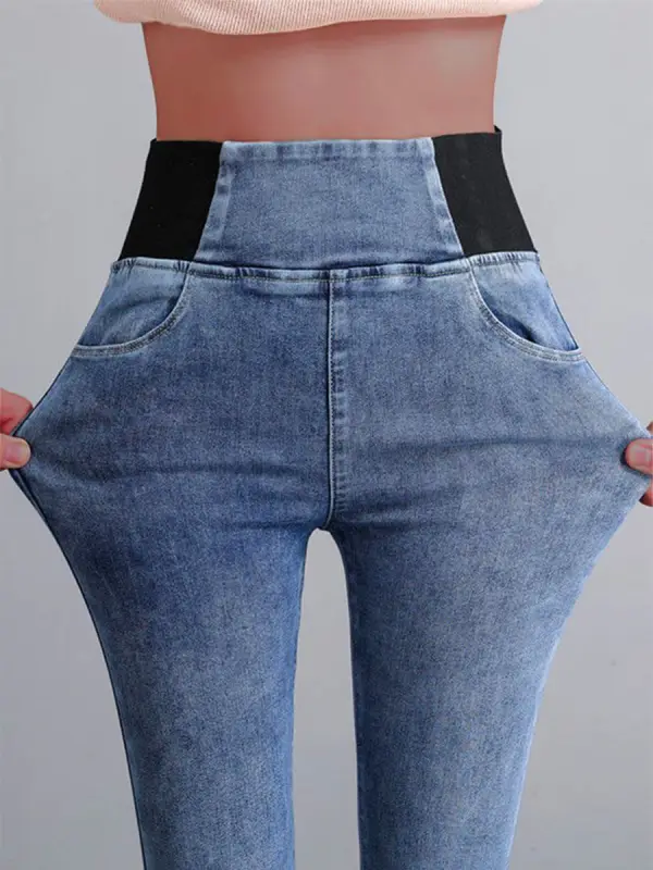 Elasticity Waist Loose Plain Denim Jeans - Valiantlive.com 