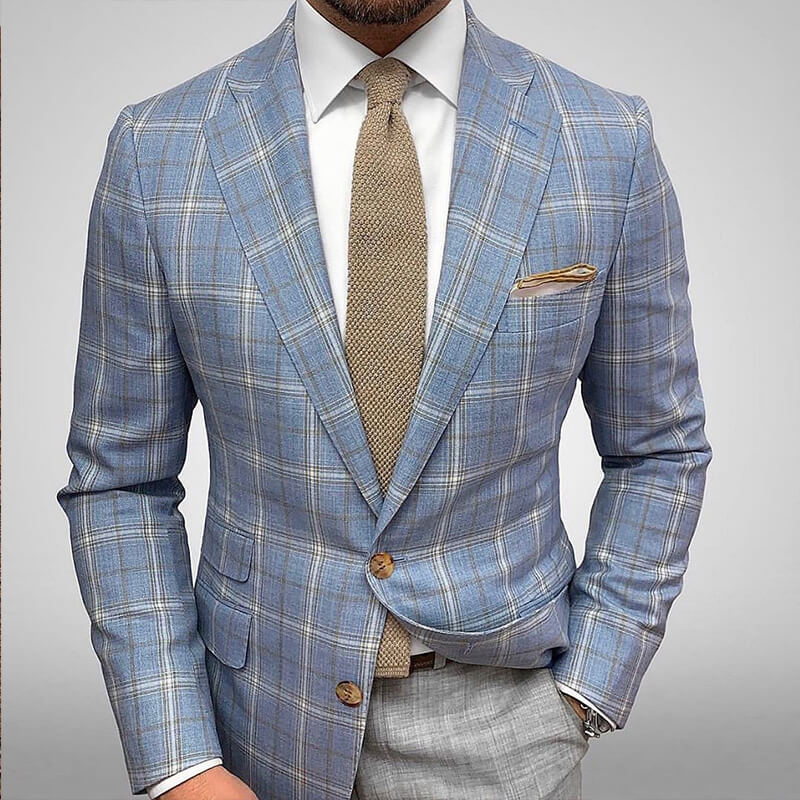 Men's Fashion Plaid Gentleman Casual Jacket Suit