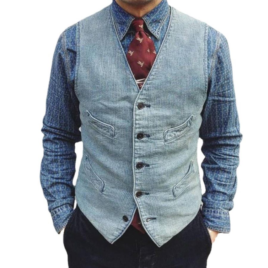 

Men's Retro Casual Denim Vest Jacket