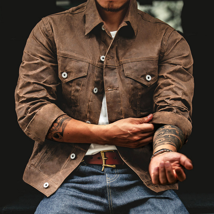 

Men's Lapel Button Biker Vintage Jacket