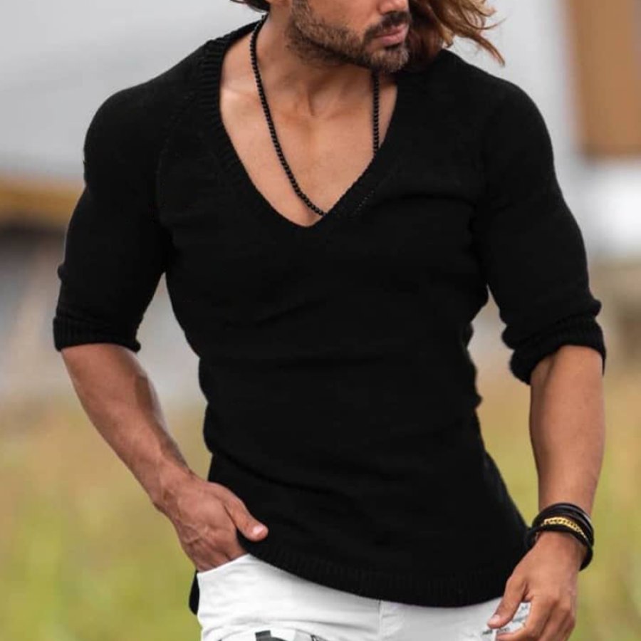 

Casual Men's Slim Fit Versatile Plain Wool Knit Top