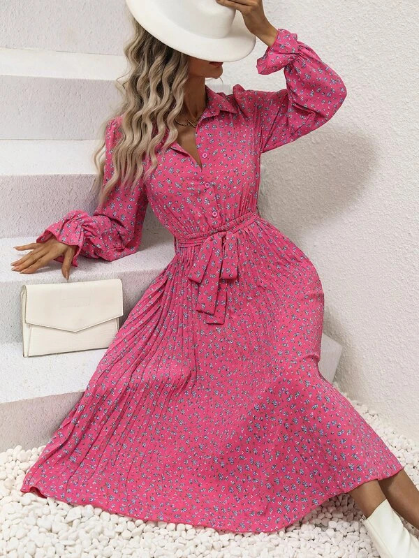 Women's Fashion Press Folding Versatile Long Sleeve Swing Dress