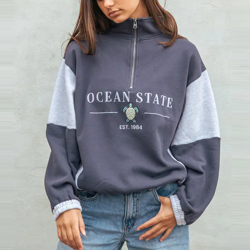 Women Vintage Panel 1/4 Zip Sweatshirt