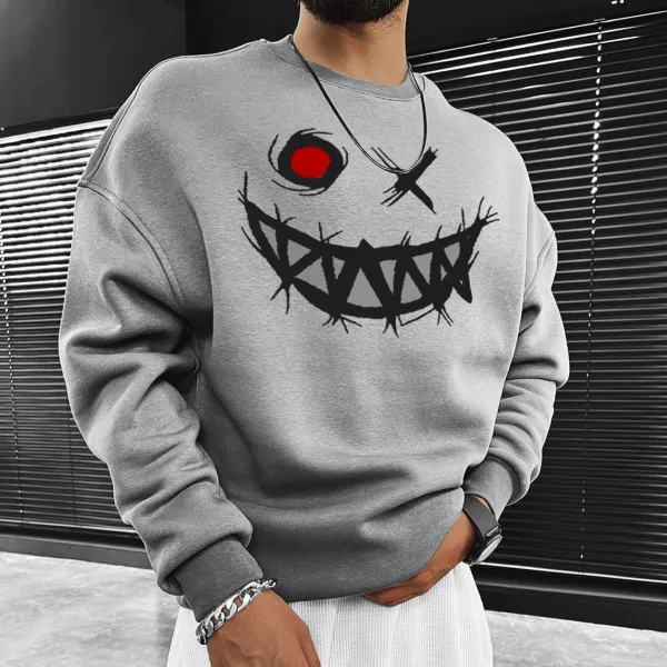 Smiley Print Casual Oversized Men's Sweatshirt - Faciway.com 