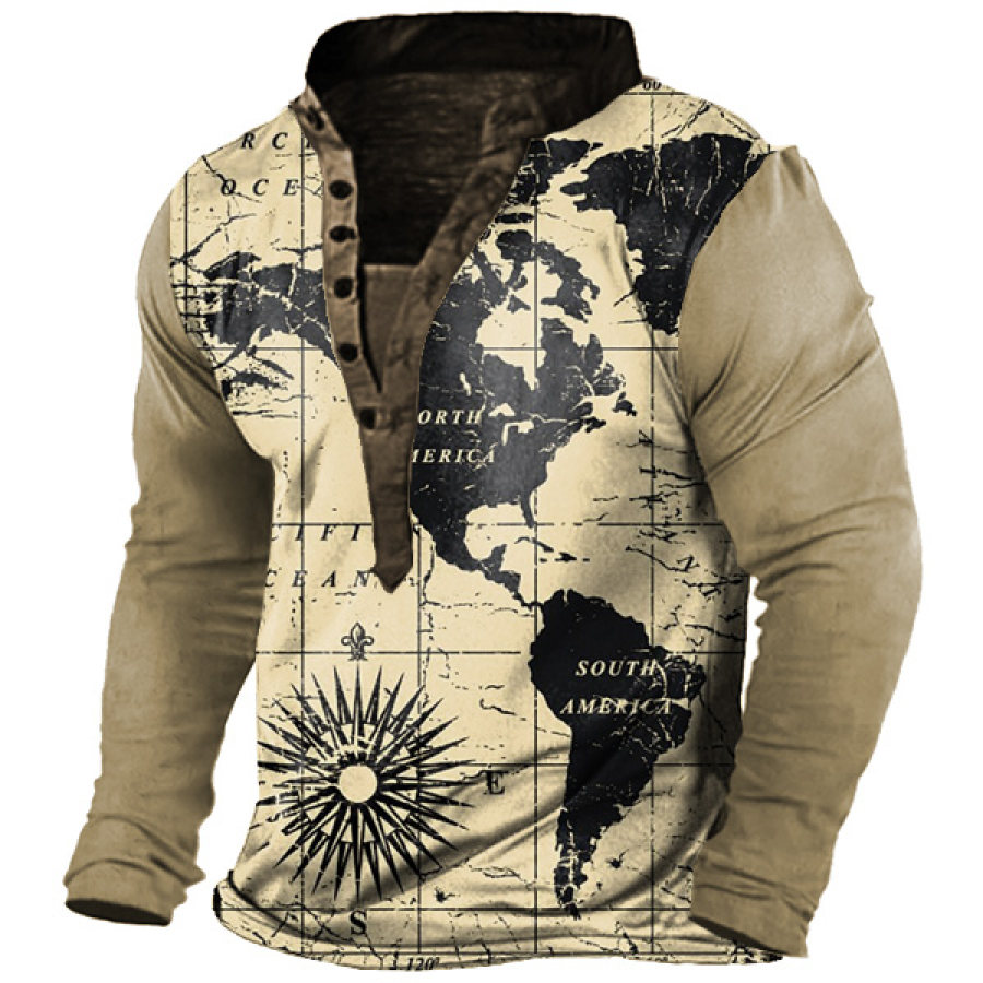 

World Map Men's Henley Long Sleeve Training Shirt