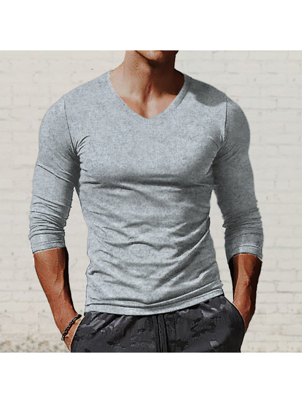 Men's Casual Bottoming Shirt V-Neck Long Sleeve T-Shirt