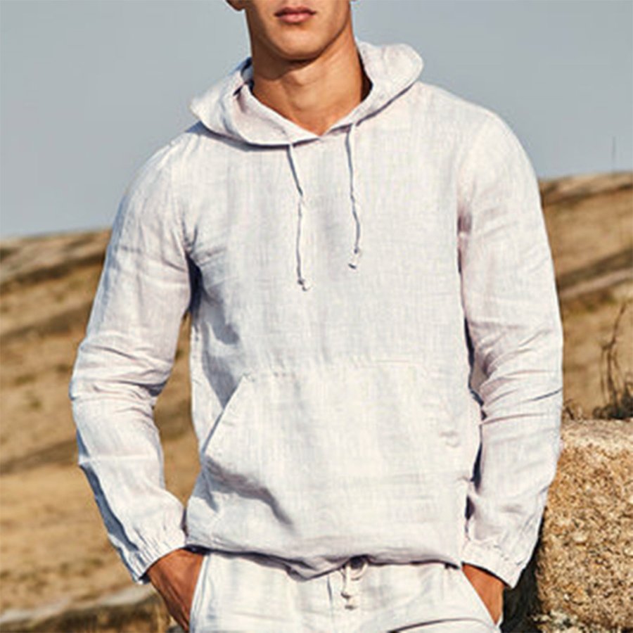 

Men's Cotton Linen Long Sleeve Hooded Sweatshirt