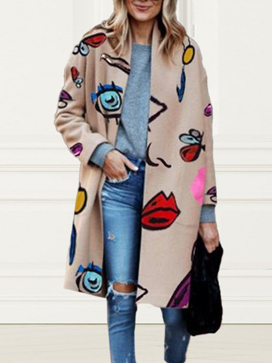 Ladies Elegant Fashion New Printed Casual Daily Coat Coat