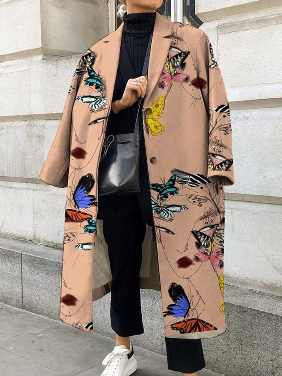 Ladies Elegant Fashion New Printed Casual Daily Coat Coat