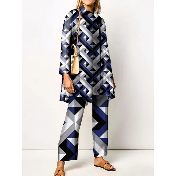 Women's Fashion Casual Geometric Color Block Patchwork Print Loose Straight Fit - Seeklit.com 