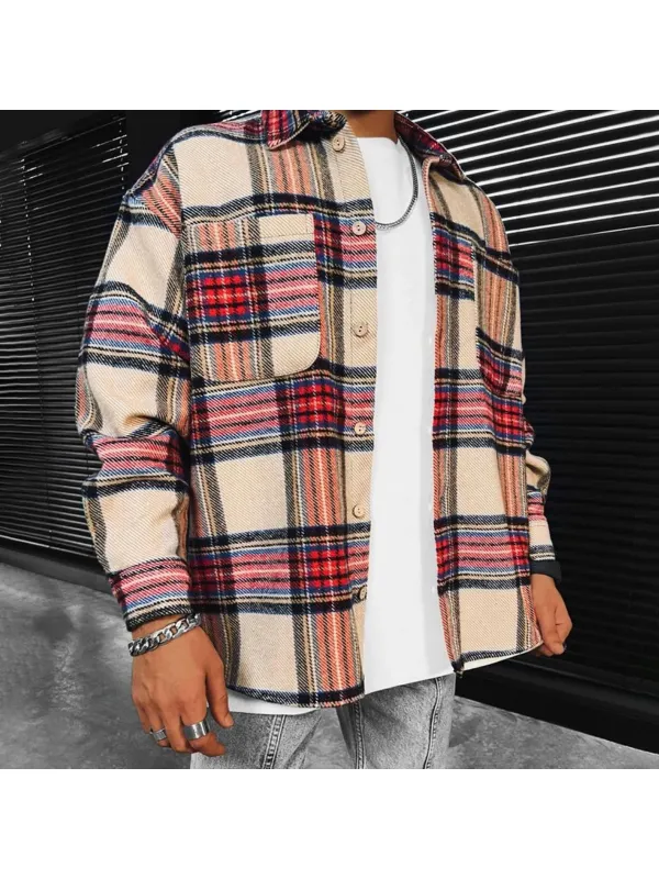 Men's Geometric Lattice Textured Pattern Long-sleeved Shirt/jacket - Spiretime.com 