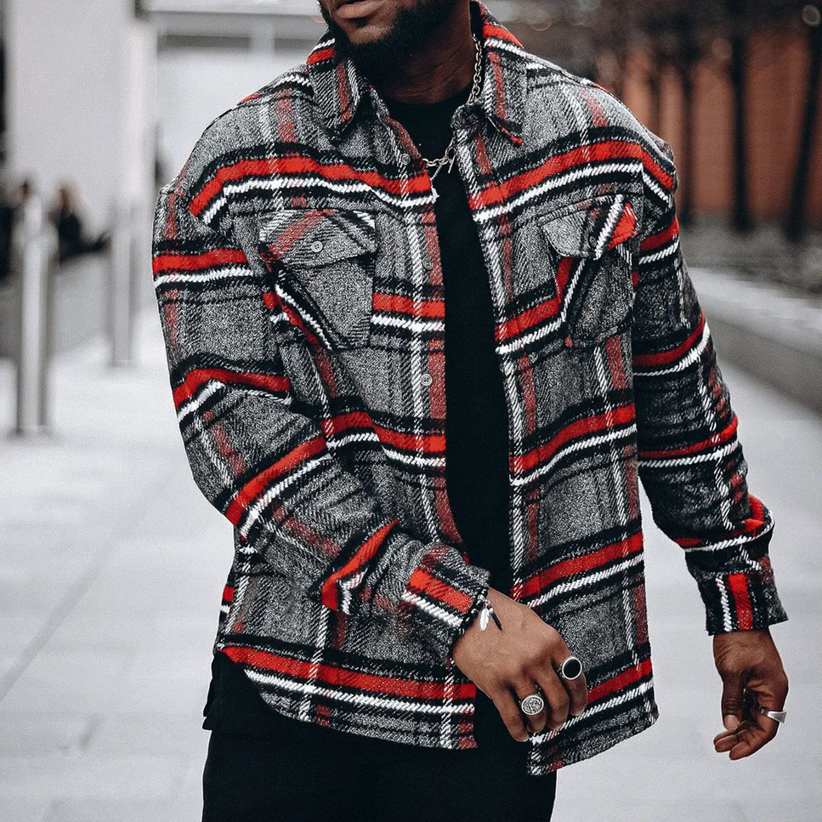 Men's Geometric Lattice Textured Pattern Long sleeved Shirt/jacket