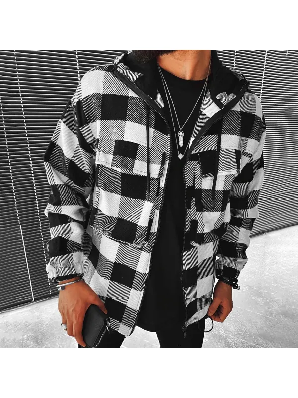 Men's Geometric Lattice Textured Pattern Long-sleeved Shirt/jacket - Spiretime.com 
