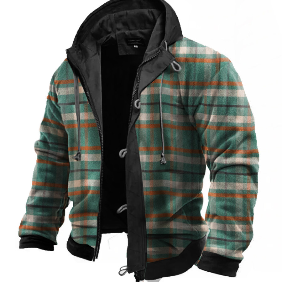

Men's Autumn And Winter Plaid Hooded Shirt Jacket