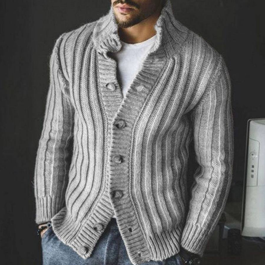 

Men's Casual Single Breasted Lapel Long Sleeve Sweater Cardigan