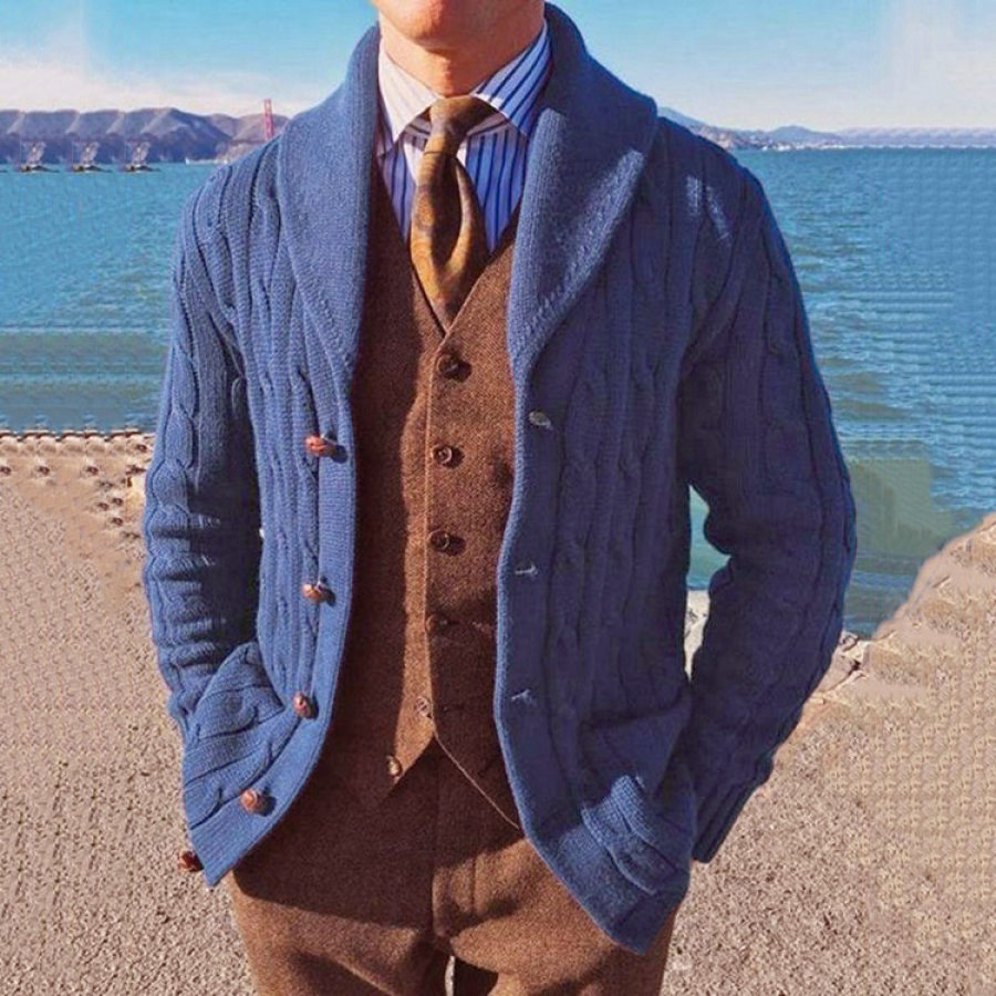 

Men's Vintage Lapel Long Sleeve Knit Cardigan