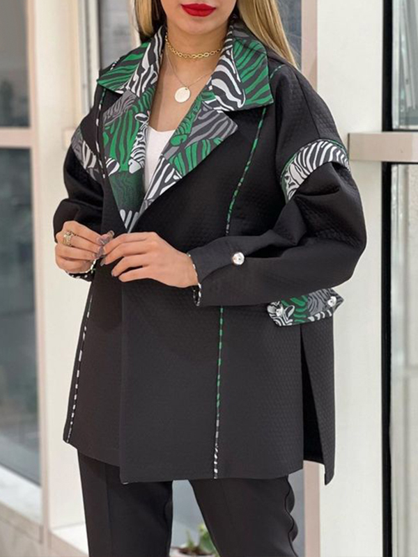 Women's Oversized A Line Contrast Print Panel Coat