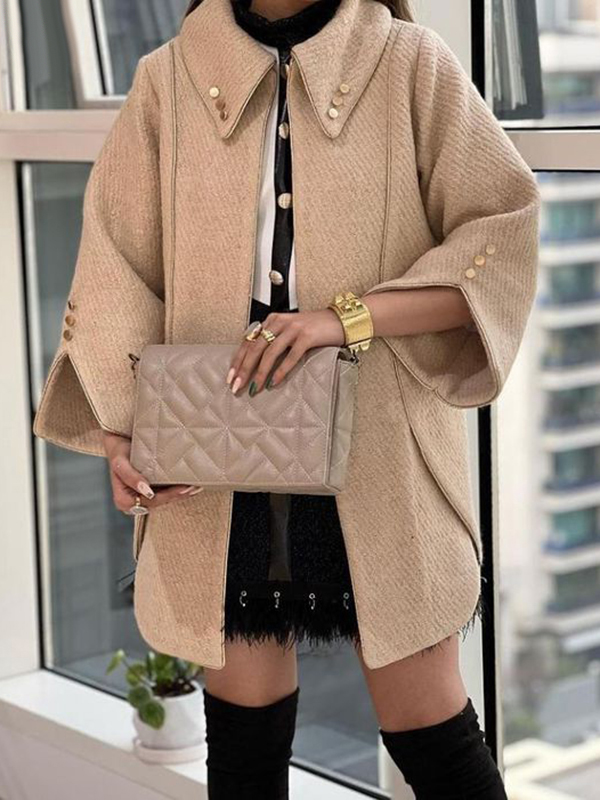 Women's Shirt Collar Stud Design Coat