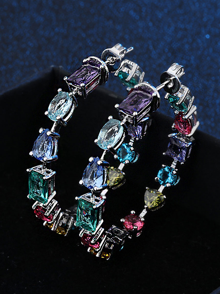 Factory Direct Sales Wish Hot Selling Temperament Wild Glass Stone Color Matching Circle Earrings Creative Personality South American Jewelry