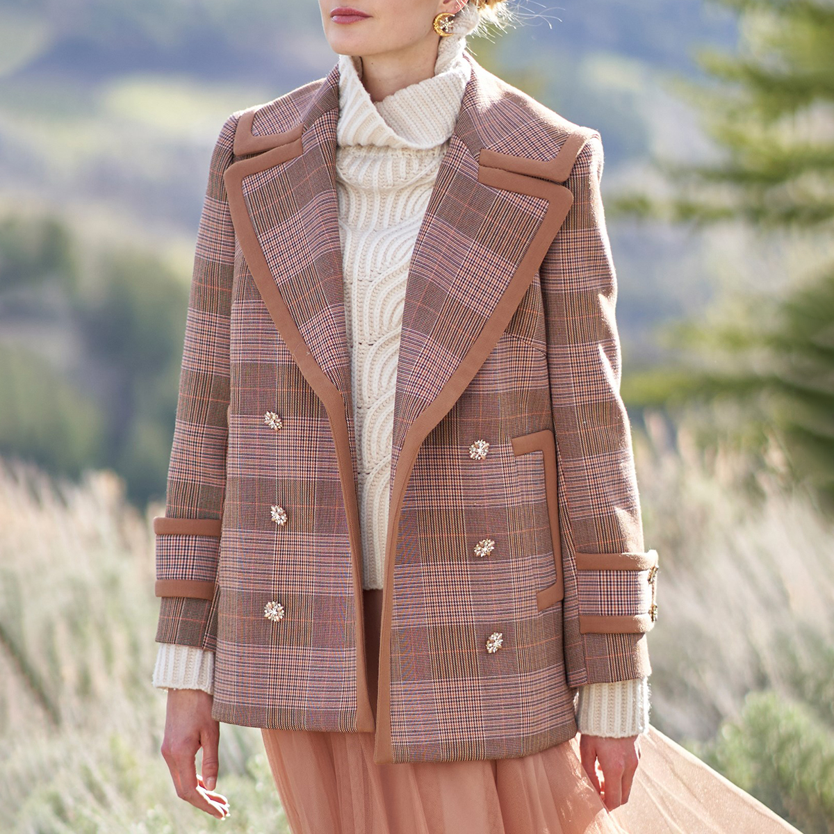 Fashion Lapel Loose Checked Wool Coat