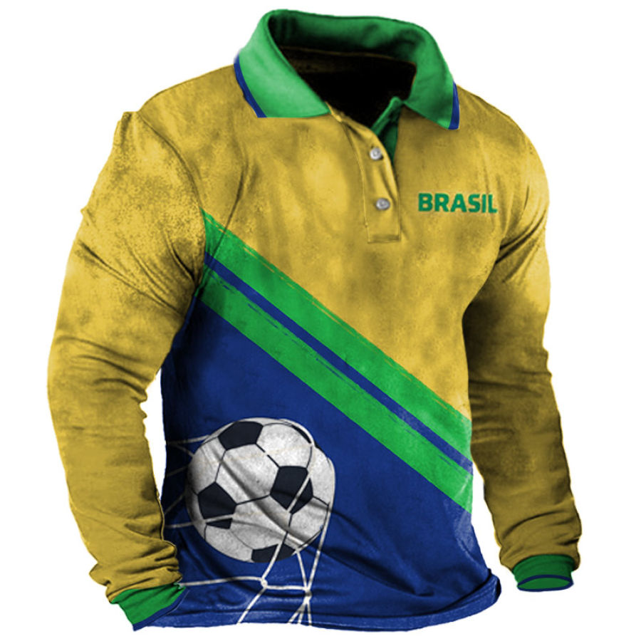 

Men's Brazilian Soccer Contrast Print Polo Neck T-Shirt