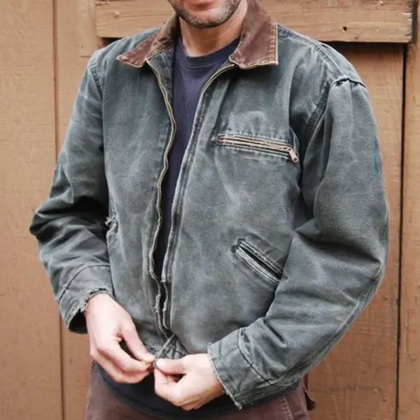 Mens Vintage Denim Fleece Jacket Coat - Mobivivi.com 