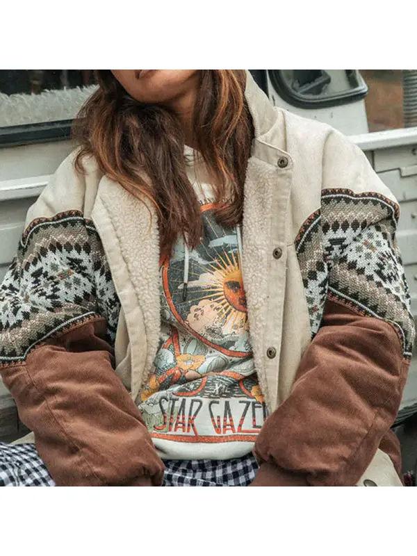 Women Vintage Aztec Winter Polar Fleece Jacket - Ootdmw.com 