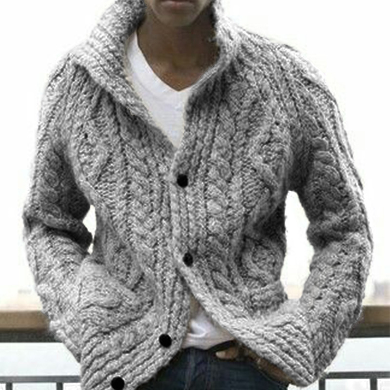 Men's Casual Solid Color Chic Lapel Long Sleeve Knit Cardigan