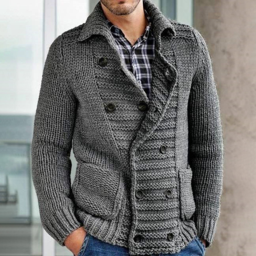 

Men's Retro Casual Solid Color Lapel Long Sleeve Knit Cardigan Jacket