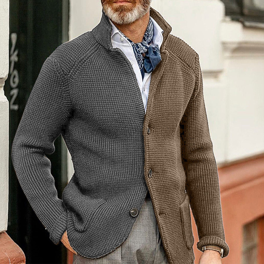 

Men's Fashion Business Stand Collar Long Sleeve Knit Cardigan Jacket