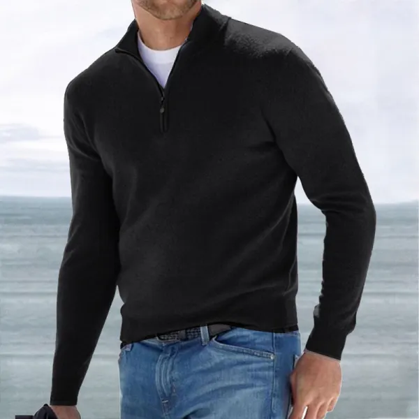 Men's Half Open Collar Zip Slim Base Layer Pullover Sweater - Yiyistories.com 
