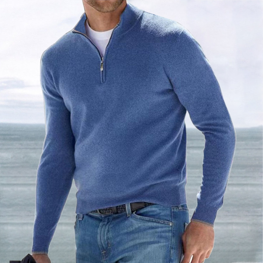 Men's Half Open Collar Zip Slim Base Layer Pullover Sweater, WAYRATES  - buy with discount