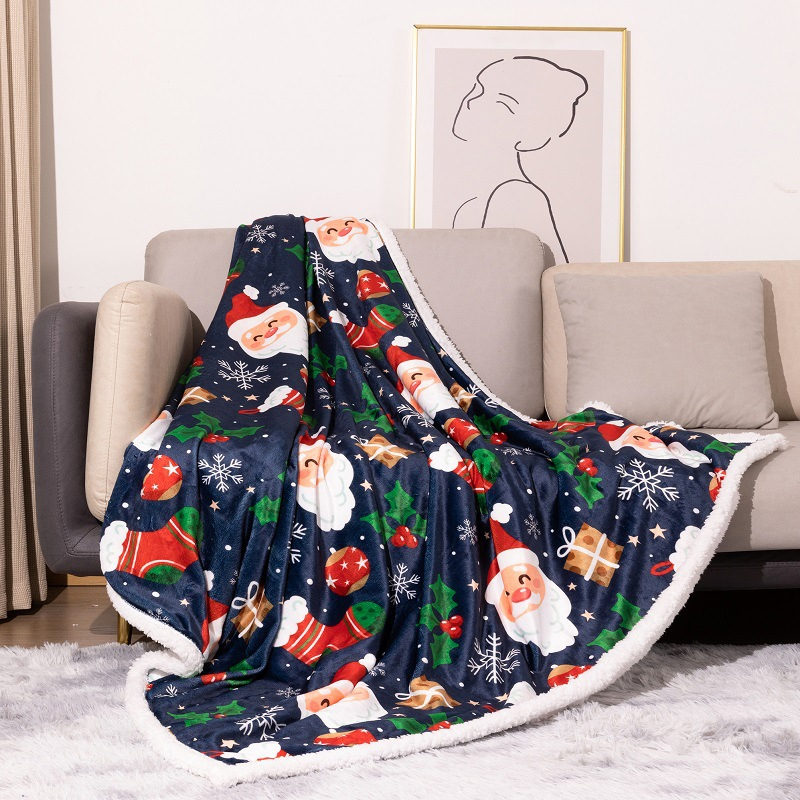 Flannel Blanket Warm Christmas Print Chic Sofa Nap Blanket